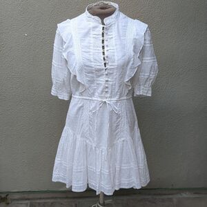 Bardot Ruffled Dress MED Babydoll Tiered Lace Pin Tucks Bridgerton Fairy